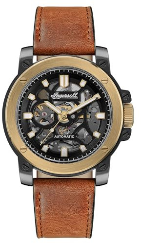 Ingersoll The Freestyle Herren-Automatikuhr mit 45,5 mm Durchmesser, skelettiertem Zifferblatt und braunem Horween-Lederarmband