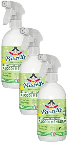 Paulette - Alcool Ménager Citron - Désinfectant Dégraissant Multi-Surfaces Ecocert - Fabriqué en France - 500 ml (Lot de 3)