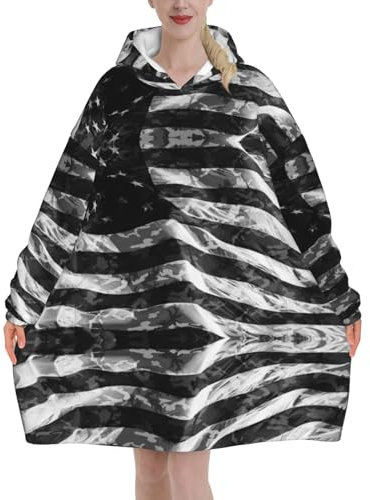 Jmorco Camouflage-Decke mit amerikanischer Flagge, für Damen und Herren, übergroßer Sherpa-Kapuzenpullover, tragbarer Kapuzenpullover, Sweatshirt, Decke, 320 g, Flanell-Decke, Camouflage Amerikanische