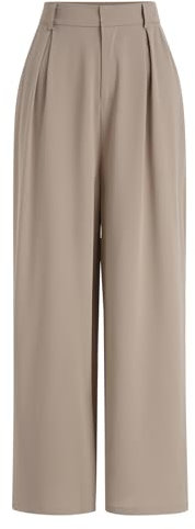 Odizli Anzughose Damen Stoffhose Elegant High Waist Baggy Culottes Palazzo Hosenrock Lang Wide Leg Weite Hose Sommer Marlenehose Bundfaltenhose Business Festlich Schlupfhose mit Taschen Khaki L