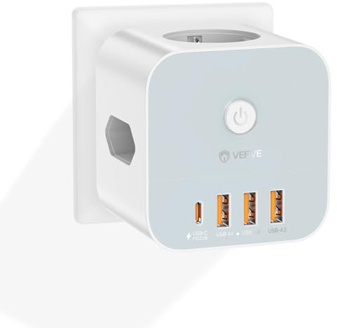 VEFVE Steckdosenwürfel ohne Kabel mit USB C, 20W USB Ladegerät, Mehrfachstecker für Steckdose, Mehrfachsteckdose mit USB, Steckdosenadapter für Zuhause & Büro