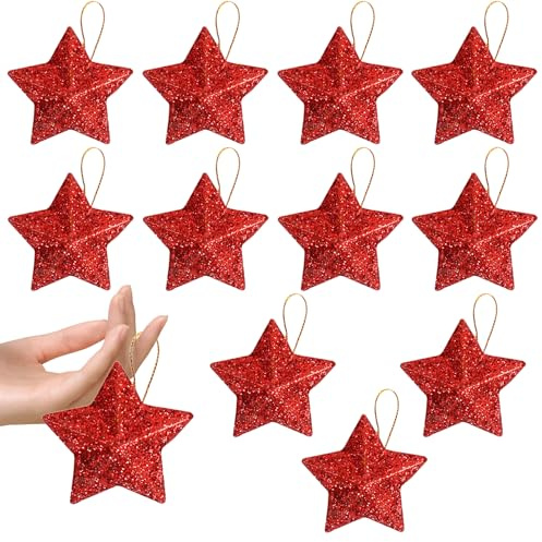 12 Sterne Weihnachtsbaum,Weihnachtsbaum Stern Deko,Weihnachtsbaumschmuck,Weihnachtsschmuck Baum,Weihnachtsdeko Baum,Tannenbaumschmuck,Glitzer Christbaumanhänger,Stern für Weihnachtsbaum,Sterne Deko