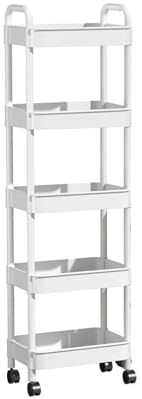 UBETTER Küchenregal, Standregal, Schlankes Regal, 5-stufiges abnehmbares vertikales Kunststoffregal für Küche, Vorratskammer, Schrank, Schlafzimmer, Wohnzimmer(Weiß)