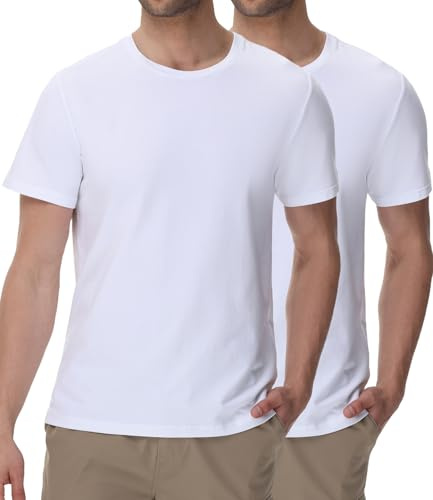 wirarpa Men's Cotton Crew Neck T Shirts Basic Short Sleeve Casual Tees Soft Everyday Undershirt Tops 2 Pack White Size M