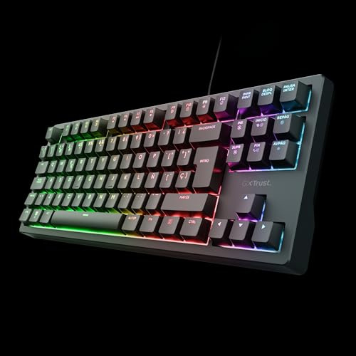 GXTrust 864 Cada Tastiera Meccanica TKL Layout Italiano QWERTY con Illuminazione RGB, Interruttori Huano Brown, Software Incluso, Tastiera Gaming Compatta USB Programmabile 80% PC Laptop