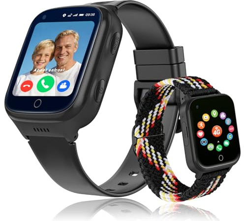 POKUJNFY 4G Smartklocka Barn för Pojkar Flickor - GPS Tracker Videosamtal | Telefon Röstchatt SOS Klassläge Kalkylator Väckarklocka Spel Stegräknare - Digital Barn Smartwatch Klockor Gåvor