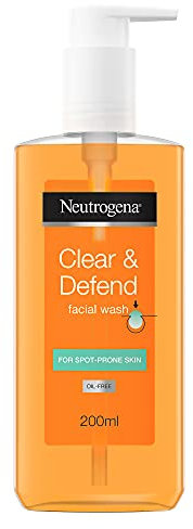 Neutrogena Clear & Defend Face Wash (1x 200ml), Oil-Free Facial Cleanser for Spot-Prone Skin, Facial Wash with Purifying 2% Salicylic Acid to Help Prevent Breakouts for Smoother, Clearer Skin