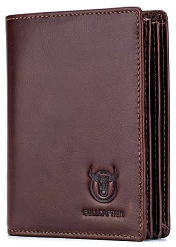 BULLCAPTAIN Large Capacity Genuine Leather Bifold Wallet/Credit Card Holder for Men with 15 Card Slots QB-027 (Brown)