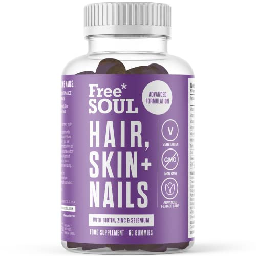 Free Soul Biotin Hair Supplement | Delicious Hair, Skin & Nails Gummies | Chewable Hair, Skin, and Nails Vitamins | Biotin with Vitamins B6, B12, Zinc, Selenium, E, A, C & D | 60 Gummies