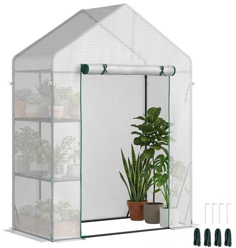 Outsunny Serra da Giardino in Acciaio, 2 Scaffali, 143x73x195cm, Bianco