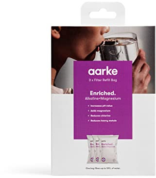 Aarke 3er-Pack Enriched Filter Nachfüllbeutel – Erhöht den pH-Wert, Fügt Magnesium Hinzu, Reduziert unerwünschten Geschmack & Schwermetalle – Filtert bis zu 3x120 Liter Wasser