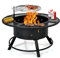 GYMAX 2 in 1 Runde Feuerschale für Heizung/BBQ, Ø 81cm Feuerstelle mit 360° Drehbarem & Höhenverstellbarem Grillrost, Outdoor Metall Feuerkorb, inkl. Schürhaken, für Garten, Terrasse, Camping