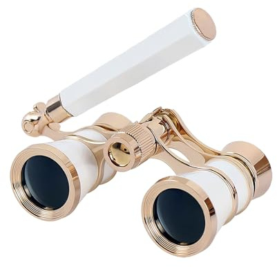 AouloveS Opera Glasses Binoculars 3 X 25 Compact and Lightweight with Built-in Foldable Theater Glasses, Adjustable Handle for Adults Kids Women in Music Concerts and Opera Houses (White)