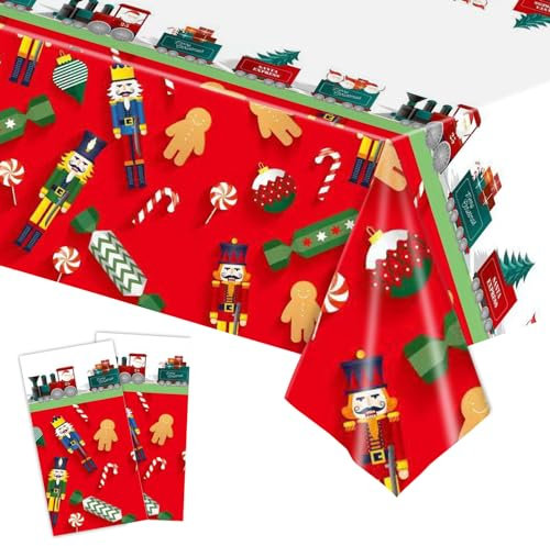 POPOYU 2 Stück Tischtuch Weihnachten Weihnachtstischdecke,108x180cm Rote Tischdecke Weihnachten,Rechteckig Tischdecke Weihnachten Groß für Weihnachten Christmas Indoor Party Tischdecke