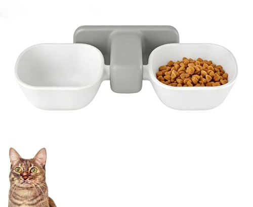 Wall Mounted Cat Food Bowl, Prevent Spill Elevated Cat Bowls Thickening Raised Cat Food Bowls Adjustable Pet Feeding Bowls(White)