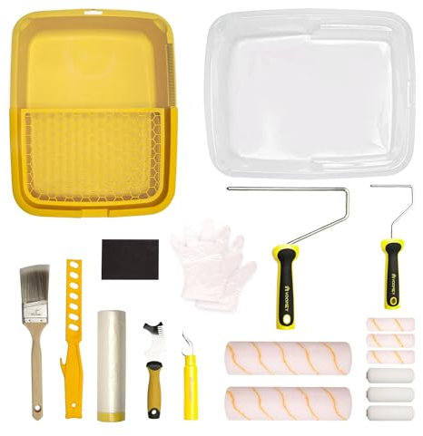 VOOMEY Lot de 20 rouleaux de peinture comprenant bac de peinture de 20 cm avec cadre de rouleau, mini rouleau de peinture de 10,16 cm, rouleaux interchangeables et pinceaux de peinture – Kit de