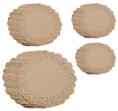 JIHUOO 80 centrini rotondi in pizzo marrone per torte, centrini decorativi da tavolo, centrini da tavolo in stile fattoria, tovagliette di carta per compleanni, vassoi da portata, tovagliette per
