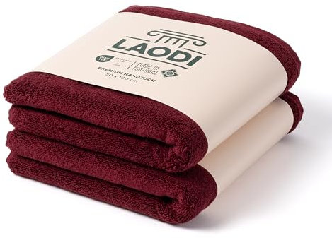 LAODI Premium Handtücher 2er Set – 50x100 – Merlot Rot – 100 % Baumwolle – 570 g/m² – Hergestellt in Portugal