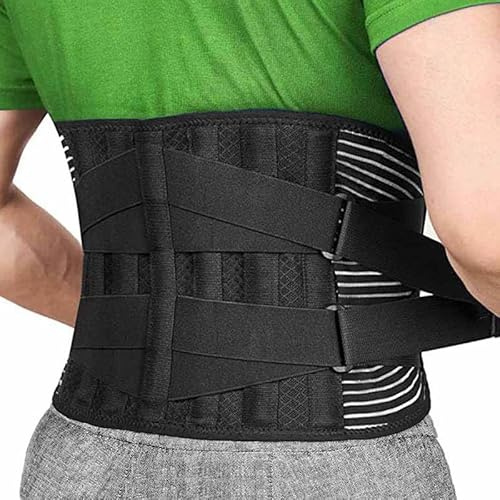 Faja Lumbar Unisex con Doble Soporte – Alivia Dolor de Espalda y Cintura – Cinturón Transpirable con 6 Varillas para Trabajo y Deporte – Incluye Bolsa – Talla M