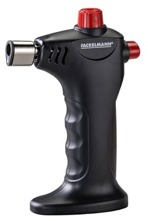 Fackelmann Soplete Flambeador Regulable para Flambear, Gratinar y Caramelizar con Seguridad y Precisión, Control de Gas y Cierre de Seguridad, Color Negro, 10 cm