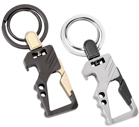 BOXOB 2pcs Porte-Clés Décapsuleur, Alliage de Zinc Mousqueton Pratique Porte Clé avec Mousqueton pour Hommes et Femmes Accessoires de Voyage