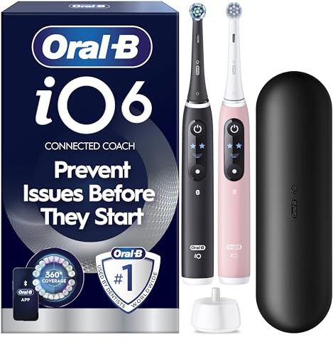 Oral-B iO 6 Electric Toothbrush | 2-Pack for Couples or Family | Black Lava & Pink Sand | 2 Brush Heads | Long-Lasting Battery | Premium Travel Case