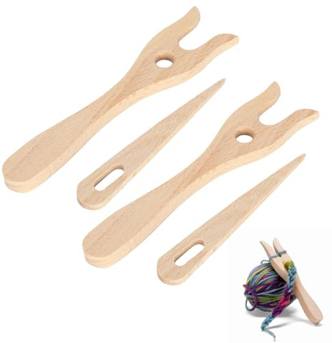 Juego de tenedor de tejer de madera y aguja de ojo grande, 2 juegos de agujas de tejer de ojo, herramienta de tejido de madera para pulsera DIY, collar trenzado