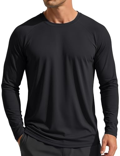 MAGCOMSEN Mens Sun UV Protection Running Sports T Shirt UPF 50+ Long Sleeve Quick Dry Gym Top Lightweight Breathable Fishing Workout Shirt,Black,M