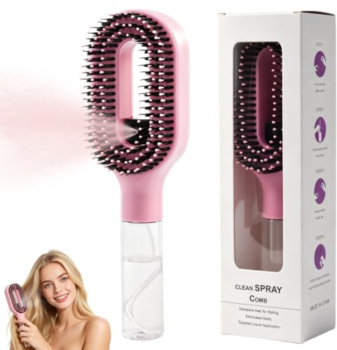 LTFIOON Spazzola districante 2 in 1 con Spray e Serbatoio 50 ml, Spazzola Antistatica per Capelli Umidi e Asciutti, Anti-Crespo, Districa Capelli Ricci, Ondulati e Lisci – Regalo per Donne (Rosa)
