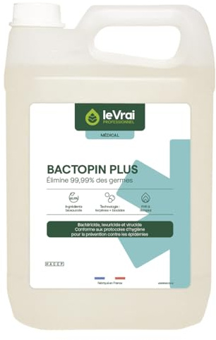 LE VRAI PROFESSIONNEL - Bactopin Plus Prêt à l’Emploi - Détergent Désinfectant Tous Sols - Bactéricide, Virucide, Levuricide - Parfum Pin des Landes - Fabrication Française - Bidon 5 L
