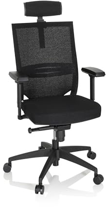 hjh OFFICE 657663 Profi Bürostuhl Porto MAX HIGH I Stoff Schwarz Drehstuhl ergonomisch, Kopfstütze & Armlehnen verstellbar