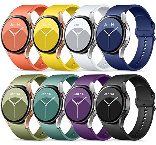 Upeak 8 Stück Silikon Armband für Samsung Galaxy Watch 4 40mm 44mm/ Classic 42mm 46mm, 20mm Sportarmband für Galaxy Watch 5 40mm 44mm/ Pro 45mm Damen Herren, Energetische