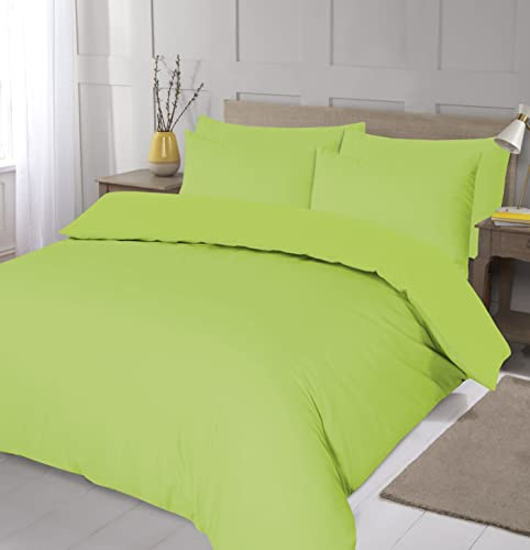Home Living NON IRON Luxury Easycare Plain Dyed Duvet Cover & Pillow Case(s) Bedding Set (Lime, Double)