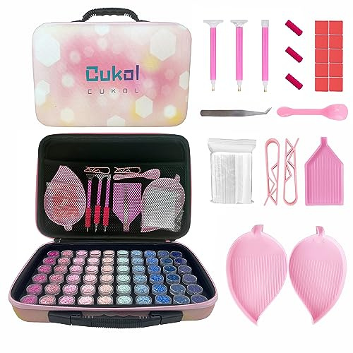 Cukol Cukol Caja Contenedores para Accesorios de Diamond Painting, Almacenamiento Organizador para Herramientas de Diamante Painting Kit con Bolígrafos Pinza Embudo 60 Ranuras