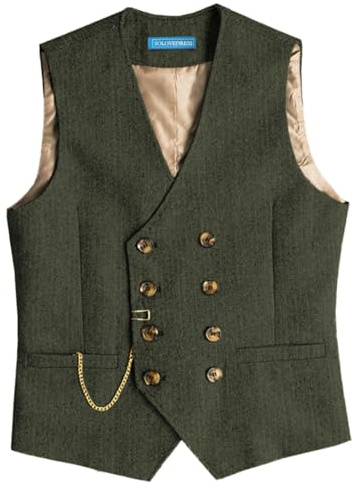 Solovedress Gilet de costume vintage en laine pour homme, coupe droite, gilet de costume pour mariage