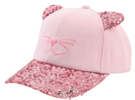 Baseballmütze für Mädchen, Katze Sommer Sonnenhut Kinder Paillettenhut Verstellbarer Kopfumfang Mützen Pferdeschwanzmütze Verstellbare Snapback Cap für die Schule Außenbereich Sport