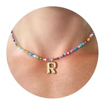 HANLI Collana Perline Perle Personalizzata Con Nome Iniziale R Donna Bambina Oro Placcato 14K Anallergici Leggeri Trendy Gioielli di Moda per le Donne