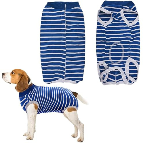 TenaLucy Rayé Body Chien Post Operatoire Femelle, Boutonné Body pour Chat, Postopératoire Pyjama Chien, Protection des Plaies Bodys Pere Chiens Après Stérilisation pour Chiens Après Opération (S)
