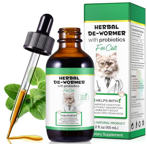 ZIXAOK Wurmkur für Katzen 60ml,Wurm Kraut Liquid Tropfen,Fördert Die Darmgesundheit, Immunitätsschub, Anti-Parasiten, Natürliche Katzenwurmer Tropfen, Geeignet für alle Katzen