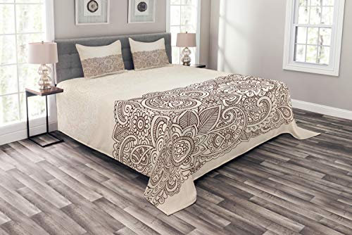 ABAKUHAUS Henna Tagesdecke Set, Mandala-Paisley-Muster, Set mit Kissenbezügen Waschbar, für Doppelbetten 264 x 220 cm, Tan