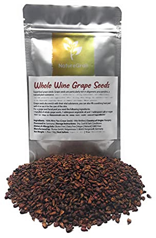Whole Wine Grape Seeds - Ingredients: 100% Wine Pips - Vitis Vinifera - Kosher, Halal, Natural - Net Weight: 1.76oz / 50g