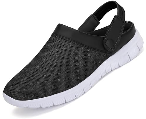SAGUARO Sommer Herren Damen Clogs Hausschuhe Outdoor Atmungsaktiv Garten Schuhe Mesh Sommersandalen Schwarz Gr.44