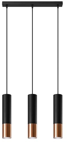 SOLLUX lighting Hängelampe Pendelleuchte Hängeleuchte - Deckenlampe Stahl - 3 Flammig - LED Lampe Glühbirne - Schwarz Kupfer Loopez