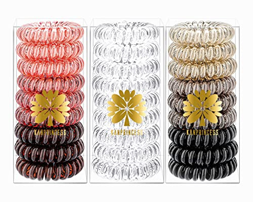 KANPRINCESS 27 PCS Spiral Hair Ties,No Crease Coil Hair Elastic Hair Bands Multi Color Waterproof Phone Cord Hair Accessories For Women Girls Ponytail Holders