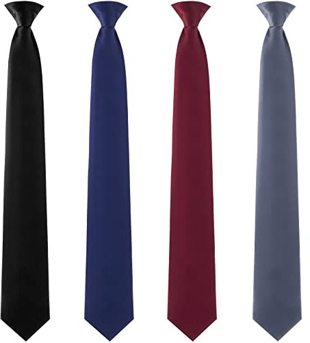 Bencailor Lot de 4 cravates à clipser pour homme - Couleur unie, Noir, gris, bleu marine, bordeaux, taille unique