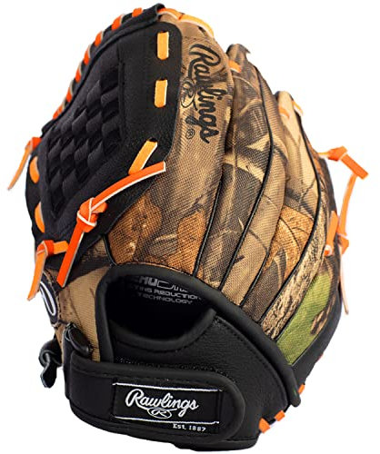 Rawlings Playmaker Camo Kinder Baseballhandschuh für Kinder 5–8 – TBall Handschuh – 26,7 cm – linke Hand werfen – Handschuh passt auf die rechte Hand – Treffen Sie die Auswahl sorgfältig