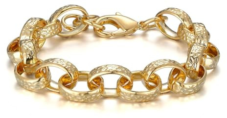 THE BLING KING Bracciale ovale in oro 10 mm, con motivo martellato, placcato oro reale 18 K, finitura unica di lusso, elegante e alla moda per uomini e donne, Oro giallo Ottone, Senza pietre preziose