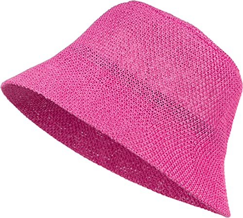 styleBREAKER Damen Papierstroh Sonnenhut | Faltbarer Fischerhut | Leichter Bucket Hat mit Schweißband | Sommerhut mit Krempe als Sonnenschutz für Outdoor Strand Freizeit, Pink