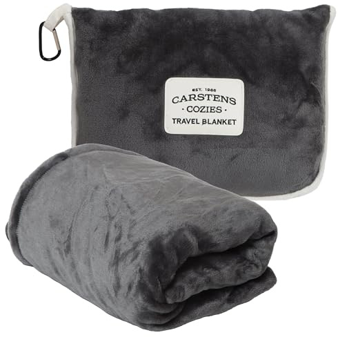 Carstens, Inc. Travel Blanket, Premium Compact 2-in-1 Airplane Blanket/Pillow, Perfect Grey