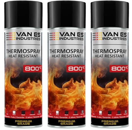 VE-INDUSTRIES 3x Thermolack 800°C schwarz-matt Ofen Grill Spray 400ml